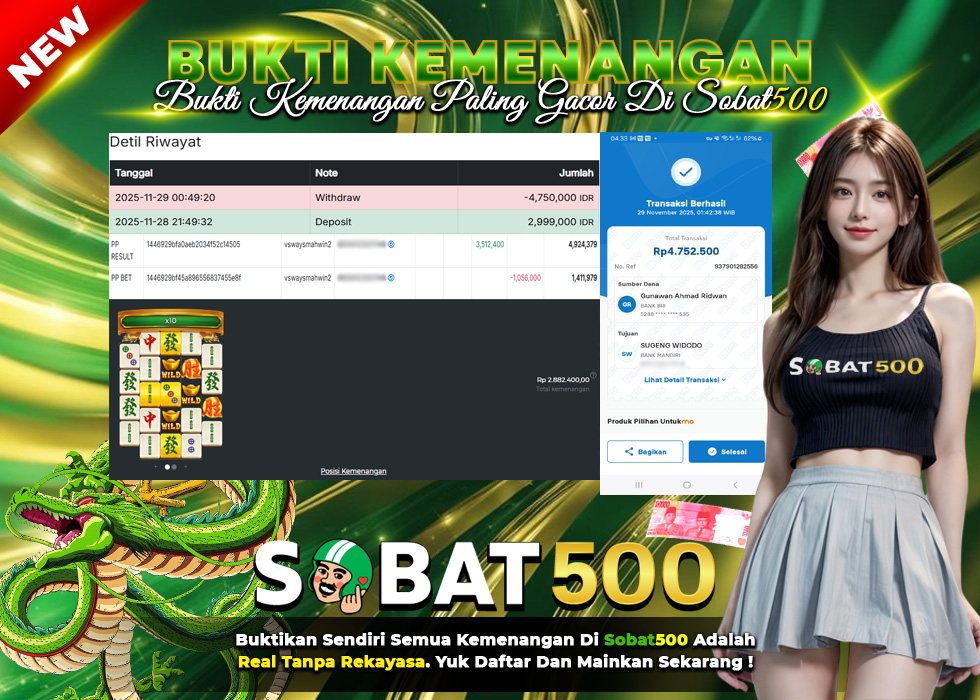 BUKTI JACKPOT SLOT MAHJONG WINS 2 TERPERCAYA DI INDONESIA TGL 29-11-2025 SOBAT500